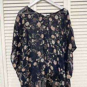 New York & Company Navy Floral Blouse